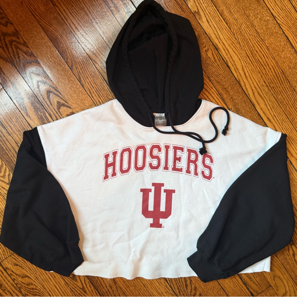 Black and White cropped Hoosiers Hoodie Indiana University